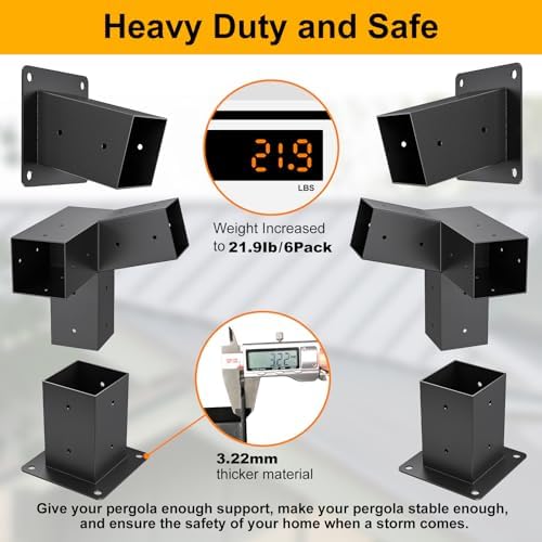 15°Slanted Roof Wall Mount 4x4 6pcs Pergola Bracket Kit