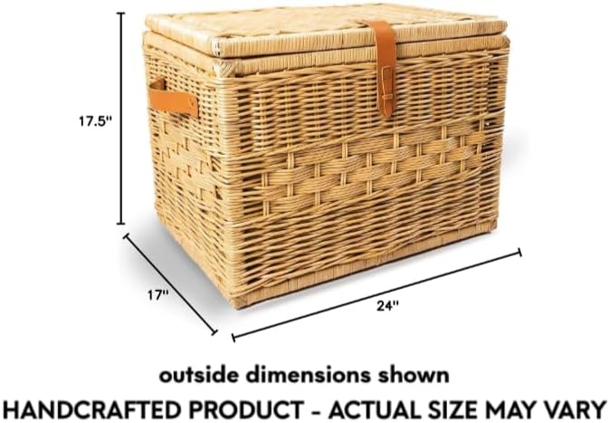 The Basket Lady Deep Wicker Storage Trunk, L, Sandstone