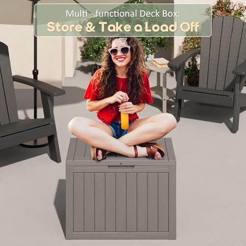 NUNU LAB 45 Gal Deck Box, Outdoor Storage Box Waterproof Lockable,Gray