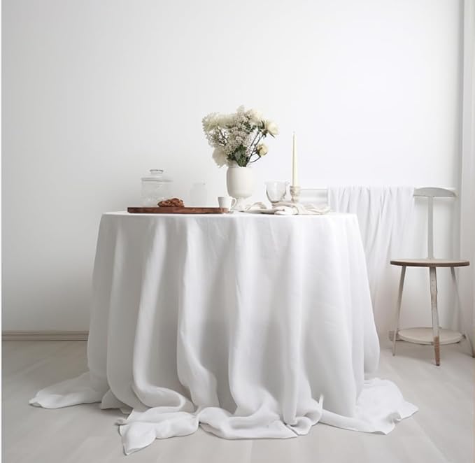 EVERLY 100% Pure Linen Round Tablecloths 90Inch Round Machine Washable Tablecloth for Thanksgiving,Decorative Halloween,Buffet Parties,Picnic,Events,Weddings and Restaurants-White