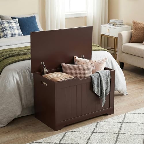 ZenStyle Storage Chest, Wood Storage Bench with 2 Safety Hinges, Storage Trunk Box Bench Entryway Bench for Bedroom and Living Room (Brown)