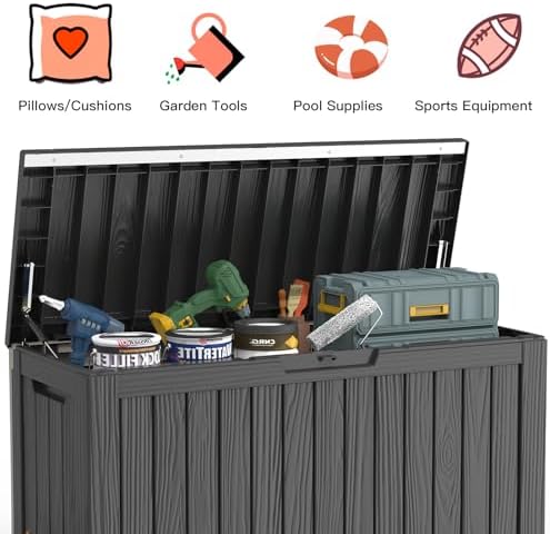 Mars Villa Deck Box, Outdoor Storage Box Waterproof, 80 Gallon, Black