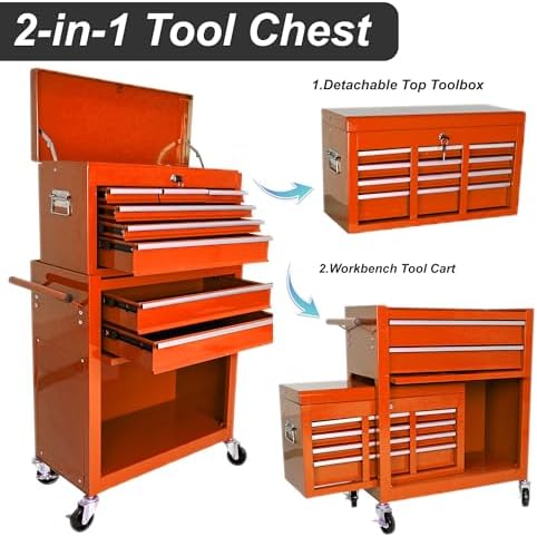 RYH 8 Drawers Rolling Tool Chests (Orange, 8 Drawers /43.1" H × 24.2" W)