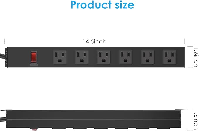 2Pack Metal Wall Mount Power Strip, Mountable Power Outlet