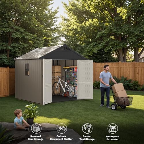 Patiowell 8x8 FT Resin Outdoor Storage Shed with Floor, Chocolate