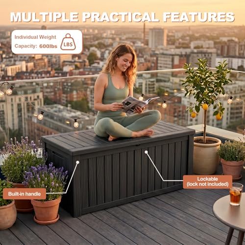EFU Outdoor Storage Box 280 Gallon Deck Box, Waterproof Resin, Black