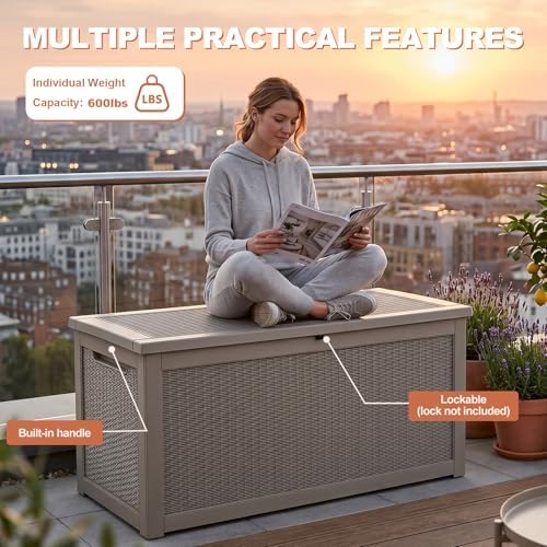 EFU Outdoor Storage Box 360 Gallon Deck Box, Waterproof Resin, Grey