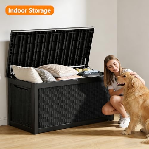 350 Gallon Extra Large Outdoor Storage Box，Resin Waterproof Deck Box，Black