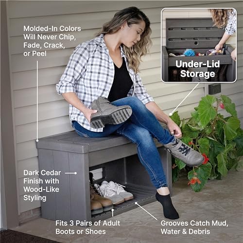 Step2 Lakewood Boot Bench, Functional Entryway Rack, Shoe Organizer Utility Bench, Garage & Mud Room Storage, Brown