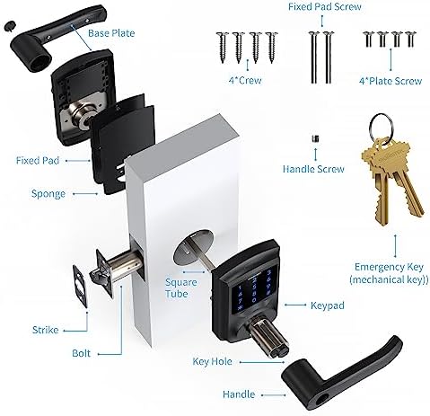 Signstek Keyless Entry Door Lock with Handle, Digital Keypad Door Knob, Smart Electronic Lock with Code, Touchscreen, Auto-Locking, Matte Black