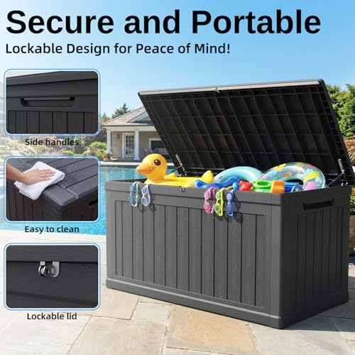 200 Gallon Outdoor Storage Deck Box, Waterproof Resin, Black