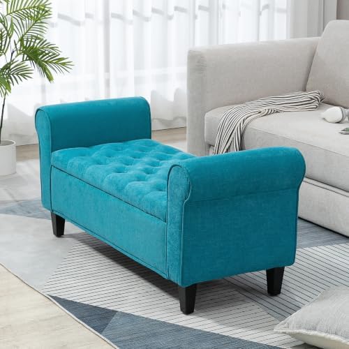 HOMCOM Storage Ottoman Bench 50" with Lift Top Lid, Teal