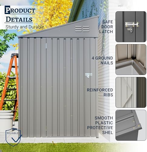 YOPTO 4x7 FT Outdoor Storage Shed Lean to Shed,Metal Shed W/Lockable Door & Air Vent,All Weather Waterproof Garden Tool House W/Reversible Installation,for Backyard,Patio,Lawn,Dark Gray