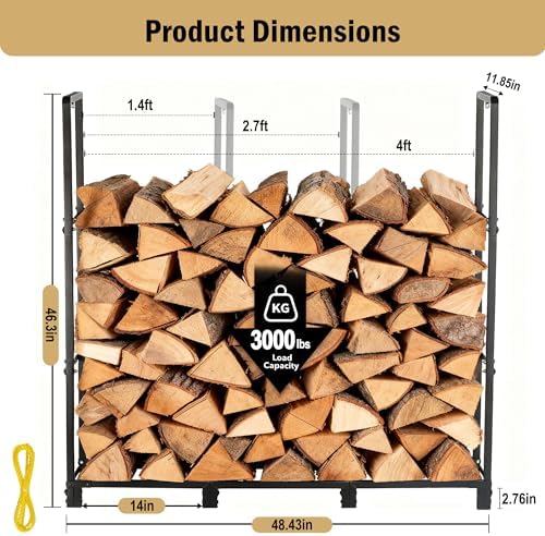 facka 4FT Firewood Rack Outdoor, Metal Wood Rack