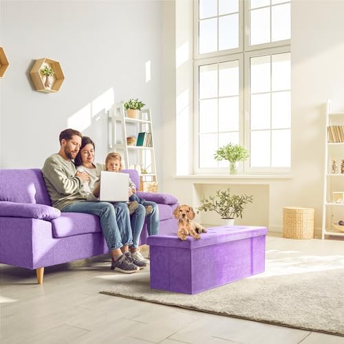 Sorbus Collapsible Storage Ottoman Bench (Purple, 15" D x 43" W x 15" H)