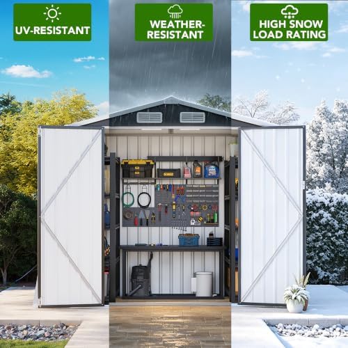 MXV 6x4 FT Outdoor Metal Storage Shed, Lockable Galvanized Steel Tool House with Sloped Roof, Waterproof Shed for Backyard, Garden, Patio, Black