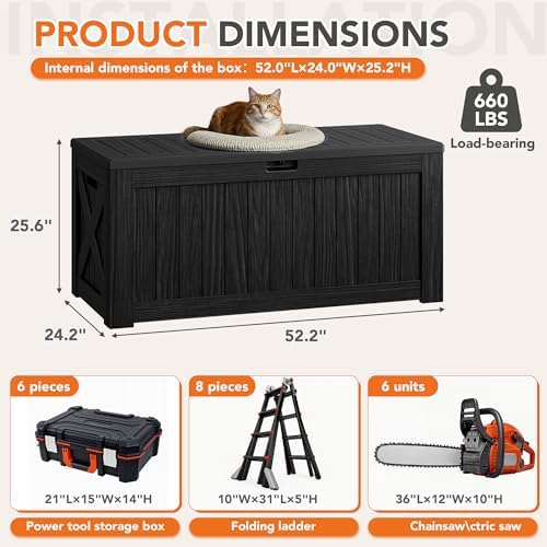 130 Gallon Deck Box Outdoor Indoor Waterproof Storage Box, Black