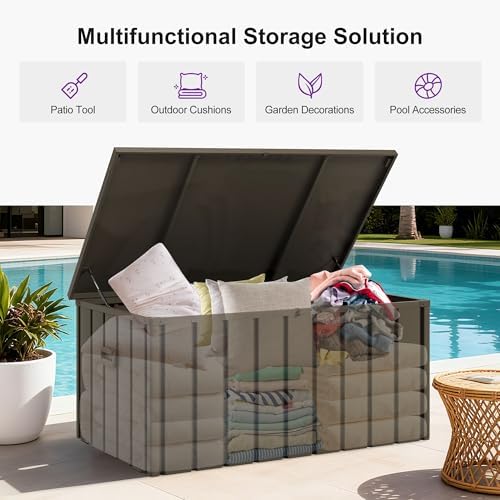PURPLE LEAF Outdoor Deck Box 100 Gallon, Waterproof Lockable Storage, Brown