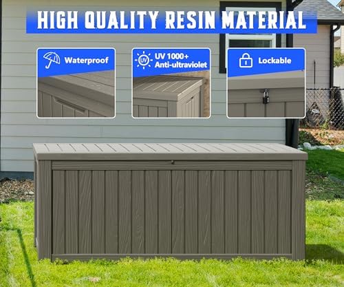 150 Gal Deck Box,Outdoor Storage Box Waterproof Lockable,Gas Lift,Grey