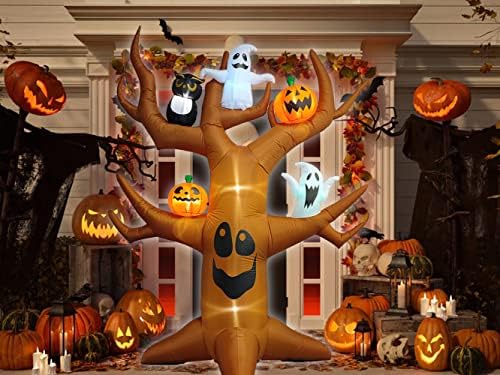 9ft Halloween Inflatable Ghost Tree Halloween Airblown Inflatable Outdoor Decor Blow up Yard Decor with RGB LED for Yard/Patio/Lawn/Garden (D)