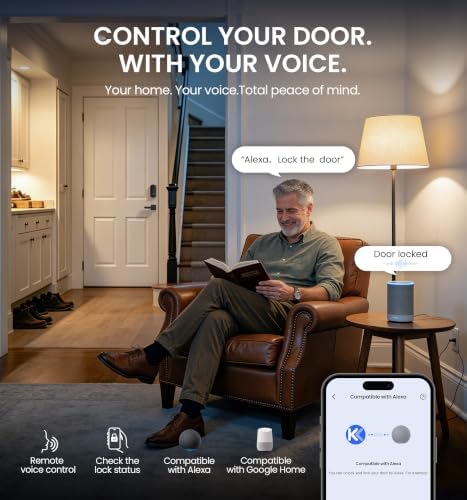 Veise VE012W-H Wi-Fi Smart Front Door Lock Set with Handle, Matte Black