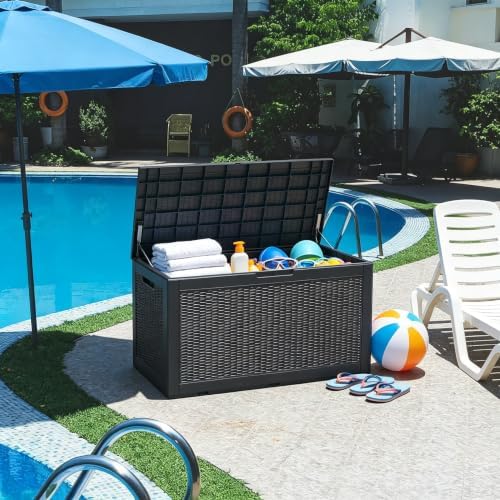 100 Gal Outdoor Storage Box Waterproof Lockable,Deck Box,Gas Lift,Black