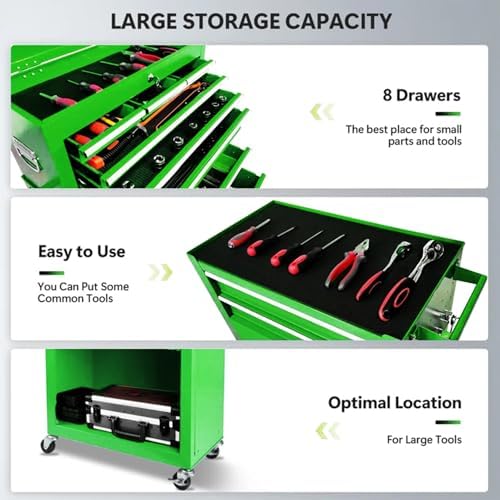 Dawmilon 8-Drawer Rolling Tool Chest, Detachable 2-in-1 Tool Box with Wheel