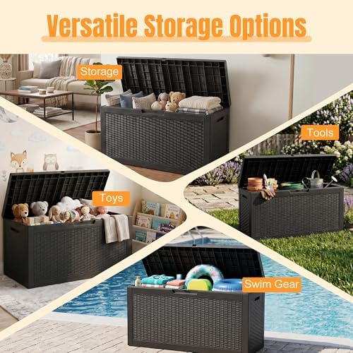 Outdoor Storage Box,100 Gallon Waterproof Resin Patio Deck Box
