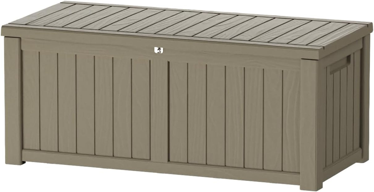 150 Gallon Outdoor Storage Box Patio Deck Box Waterproof, Resin Lockable Outside Large Storage Bin for Pool Cushion Furniture, Garden Tools UV-Resistant, Grey