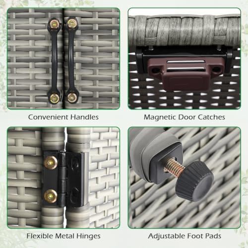 Tangkula Rattan Outdoor Storage Cabinet, Patiojoy Outdoor Cabinet with 2 Adjustable Shelves, 4 Doors, Patio Storage Deck Box Table for Patio Garden Poolside
