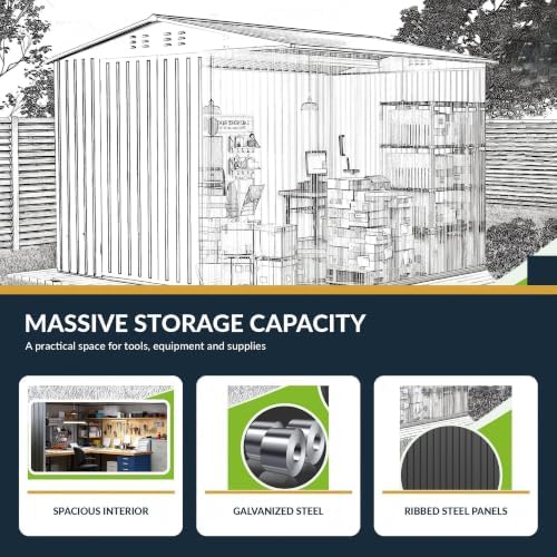 8x8 FT Outdoor Metal Storage Shed with Lockable Doors and Upgraded Frame,Garden Sheds with Sloped Roof for Backyard, Patio, Garage, Lawn, Dark Gray