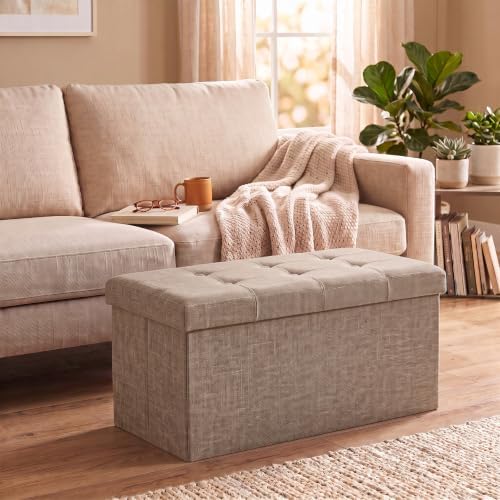 Lavish Home Folding Storage Ottoman Bench, Beige, 30”
