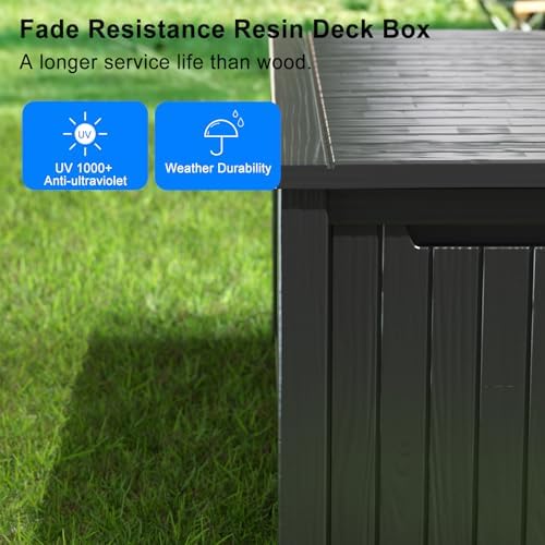 180 Gallon Resin Outdoor Deck Box Waterproof Patio Furniture, Garden Tools, Cushions, Pool Accessories Outside Storage (Black, 180 Gallon)