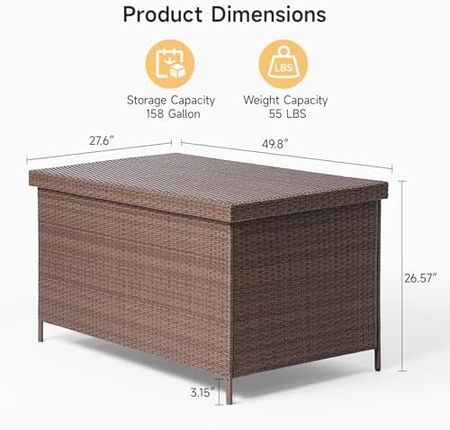 ONBRILL 158 Gallon XL Wicker Deck Box, Outdoor Patio Storage Box, Brown