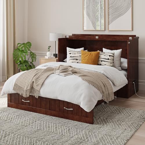 AFI, Southampton Murphy Bed Chest Full with 6" Mattress & Drawer, Walnut