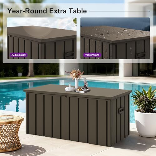 PURPLE LEAF Outdoor Deck Box 100 Gallon, Waterproof Lockable Storage, Brown