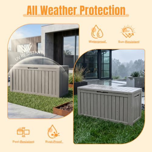 Outdoor Storage Box,140 Gallon Waterproof Resin Deck Box with Support Rod