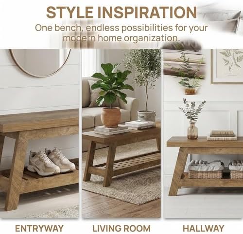 Tribesigns 55" Entryway Bench with Shoe Storage, Wood Bench Seat