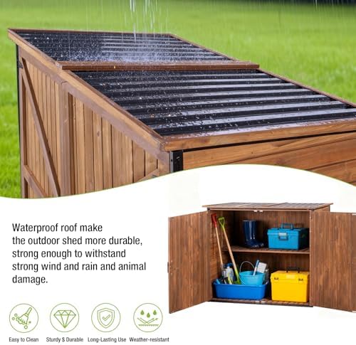 Gutinneen Outdoor Storage Shed Cabinet with Strong Iron Frame Large Wooden Garden Shed Tool House with Adjustable Shelfs,Medium