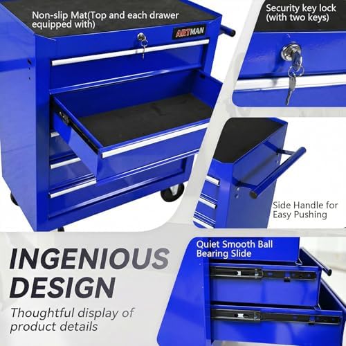 5 Drawers Rolling Tool Chest on Wheels, Multifunctional Tool Cart Tool Storage, Drawers Rolling Tool Trolley Organizer Tool Case for Garage,Warehouse,Workshop,Repair Shop (5 Drawers-Blue)
