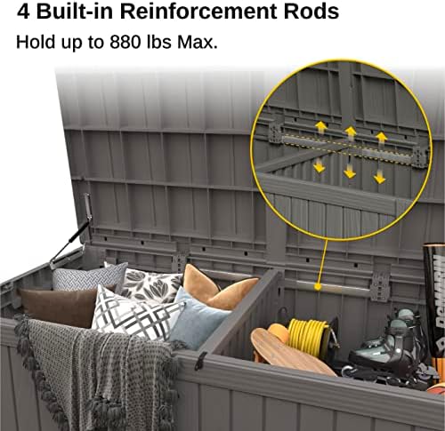 EAST OAK Outdoor Storage Box, 150 Gallon Deck Box, Large Resin Storage Bin for Patio Cushions, Gardening Tools, Lockable, Waterproof and UV Resistant, Grey