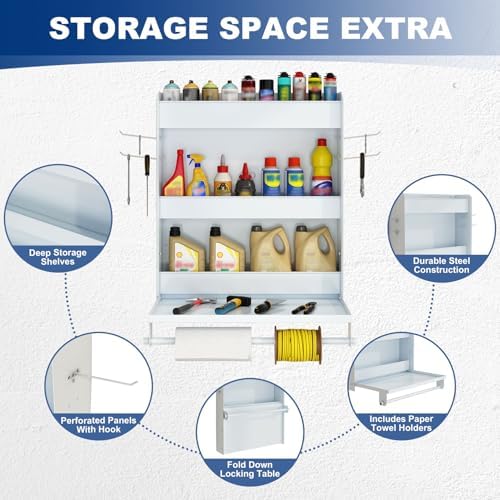 Wall Mount Design Trailer Cabinet With Flip Out Work Tray And Storage Hooks