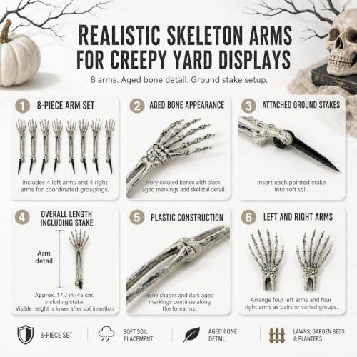 Halloween Skeleton Arms and Hands, 8-Piece Outdoor Yard Decorations Set