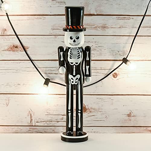 Ornativity Christmas Scary Skeleton Nutcracker – Black and White Wooden Day of the Dead Skeletal Nutcracker Man with Top Hat Xmas and Halloween Themed Holiday Nut Cracker Figure Decorations 15"