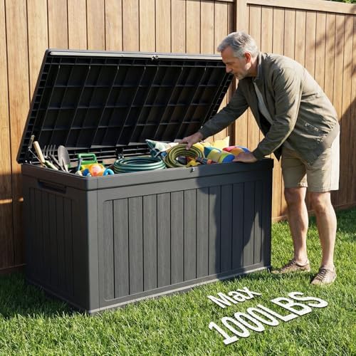 200 Gallon Outdoor Storage Deck Box, Waterproof Resin, Black