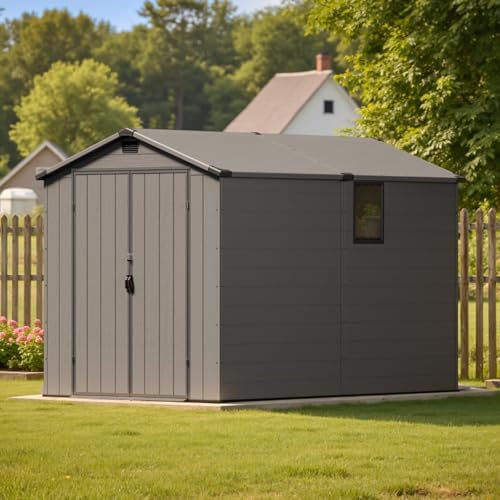 Patiowell 6x10 FT Plastic Outdoor Storage Shed with Floor, Dark Grey