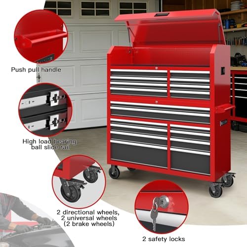 AIRAJ 18-Drawer Rolling Tool Chest Combo,60" Mobile Garage Tool Cabinet