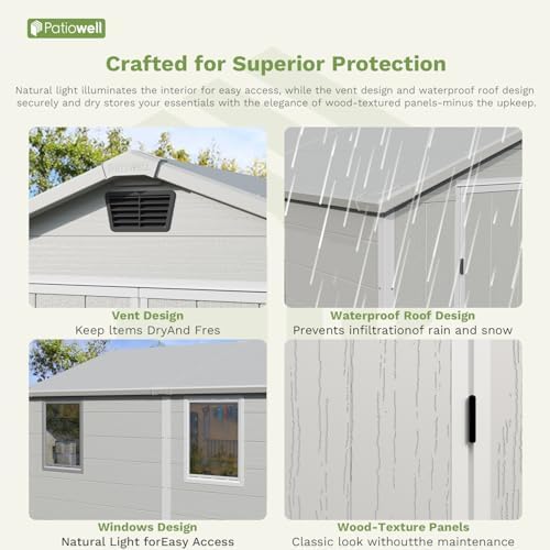Patiowell 6X8 FT Resin Outdoor Storage Shed with Floor, Light Gray