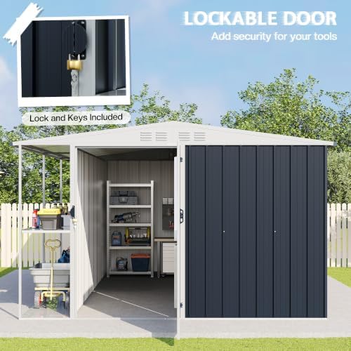 AMERLIFE 8x10x6 FT Outdoor Shed with Storage Shelf for Backyard