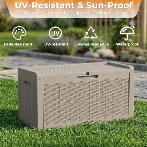 Resin Deck Box Outdoor Storage Box Waterproof for Patio Furniture,Outdoor Cushions,Garden Tools and Pool Supplies (Grey, 70 Gallon)